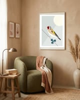 Mid Century Geometric Goldfinch framed in a tender room thumbnail