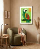 Mid Century Geometric Parrot framed in a tender room thumbnail