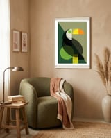 Mid Century Geometric Toucan framed in a tender room thumbnail