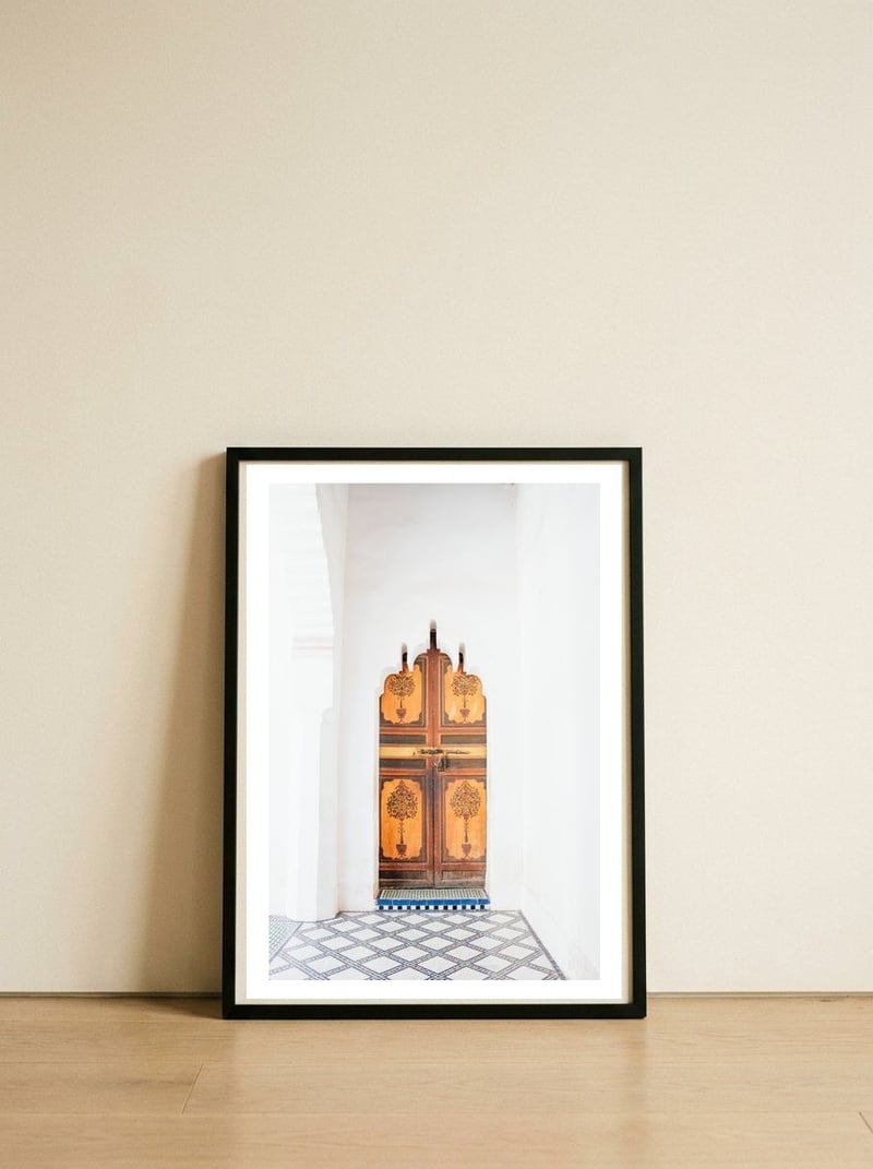 Ancient Moroccan Door — framed, leaning against the wall