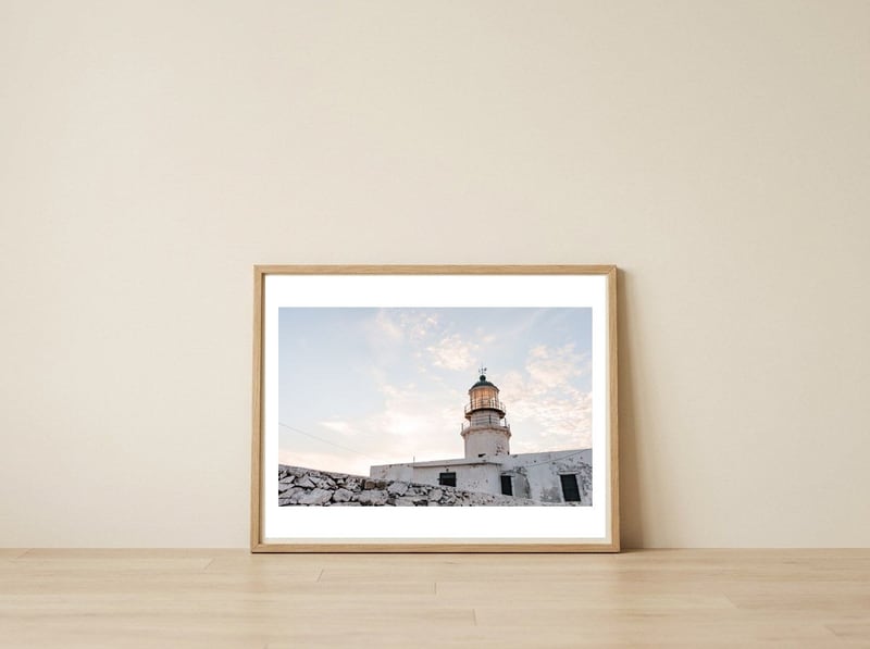 Armenistis Lighthouse Mykonos — framed, leaning against the wall
