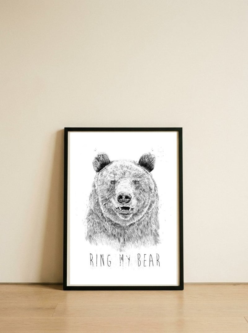 Ring My Bear (bw) — framed, leaning against the wall