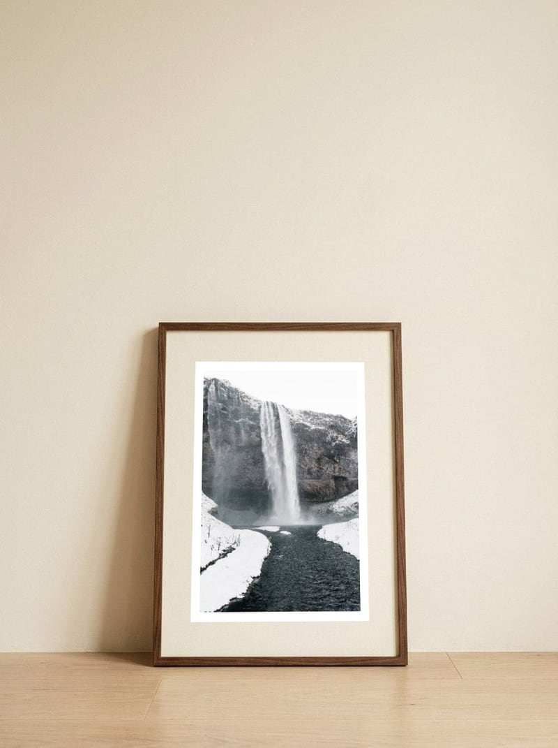 Seljalandsfoss Waterfall Iceland 3 — framed, leaning against the wall