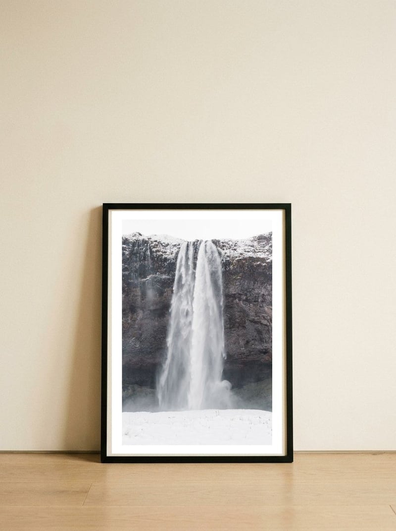 Seljalandsfoss Waterfall Iceland 1 — framed, leaning against the wall