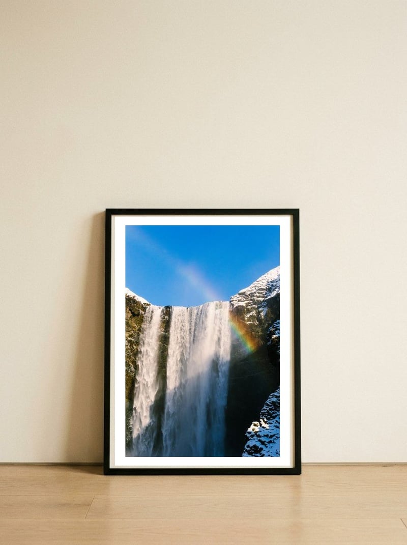 Skogafoss Waterfall Iceland 1 — framed, leaning against the wall