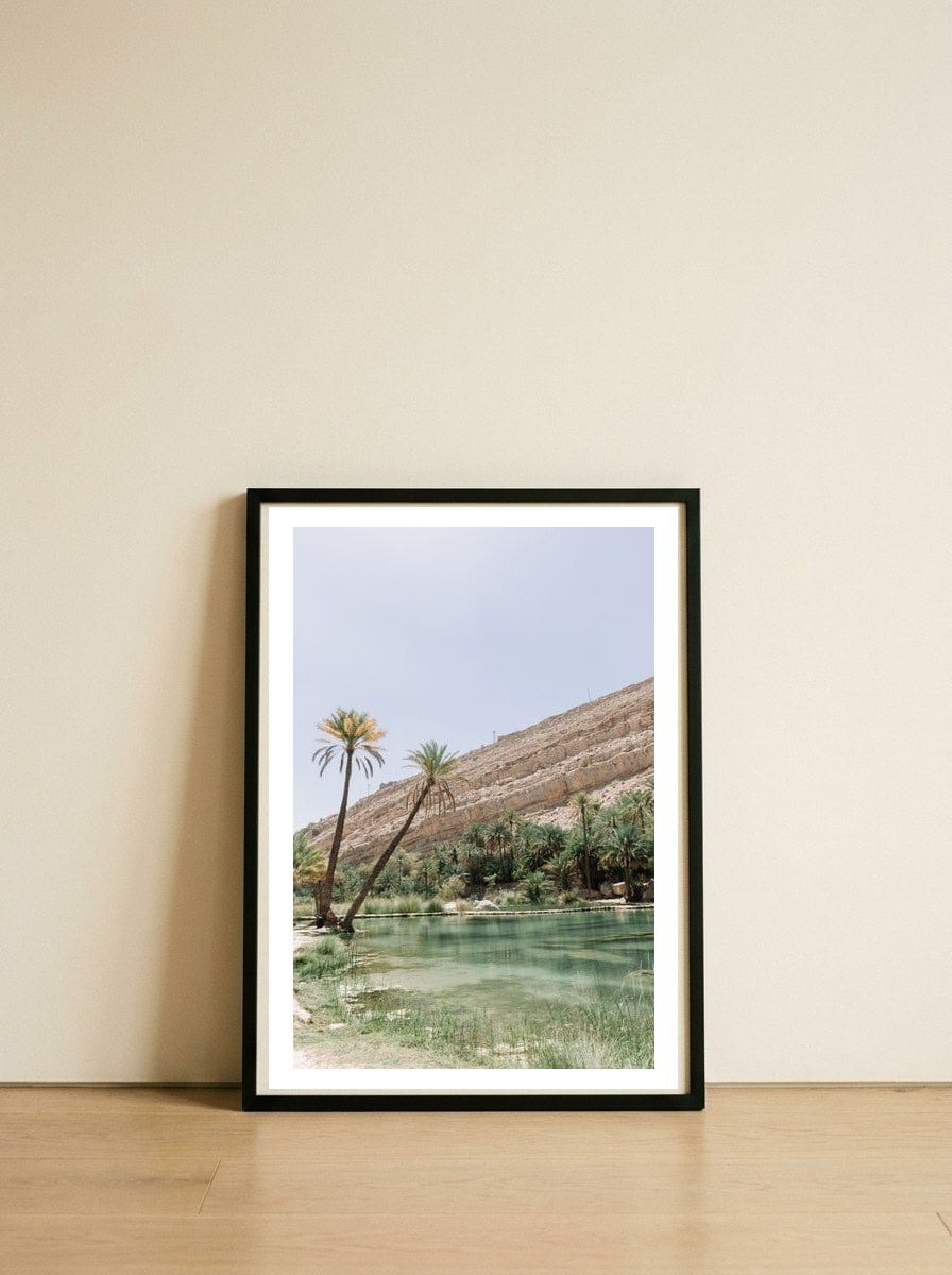 Tropical Oasis Portrait — framed, leaning against the wall