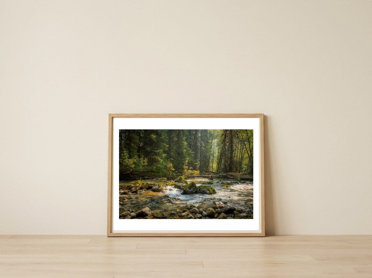 Cascade River — framed, leaning against the wall