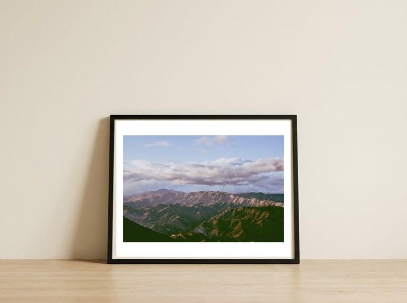 Dreamy Mountains — framed, leaning against the wall