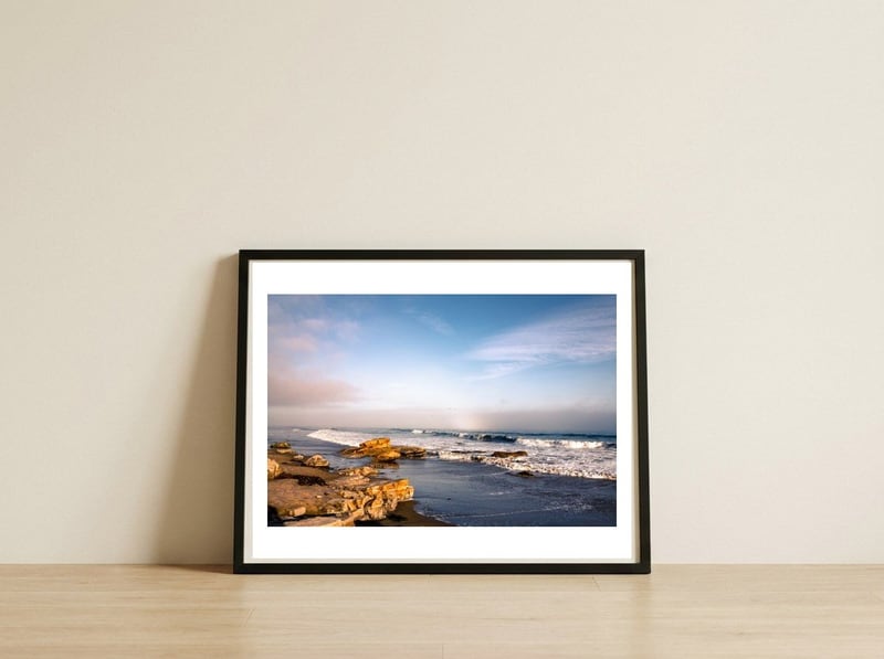 Foggy Beach — framed, leaning against the wall