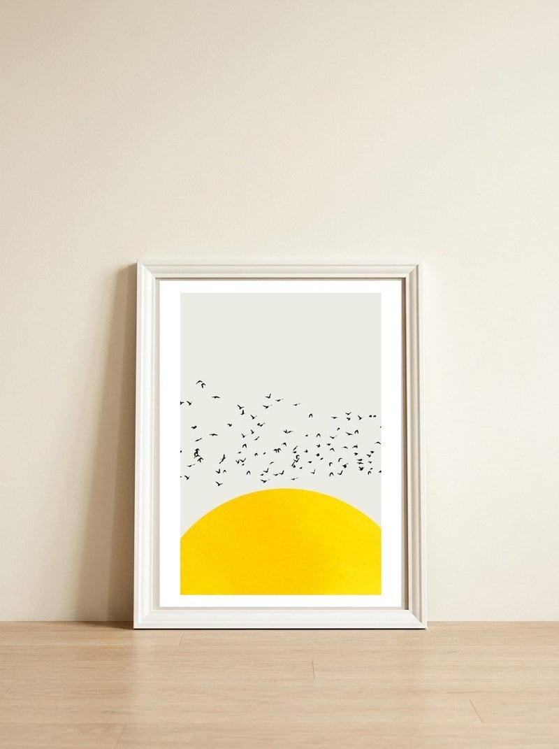 A Thousand Birds — framed, leaning against the wall