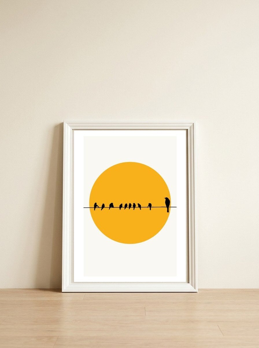 Birds Family — framed, leaning against the wall
