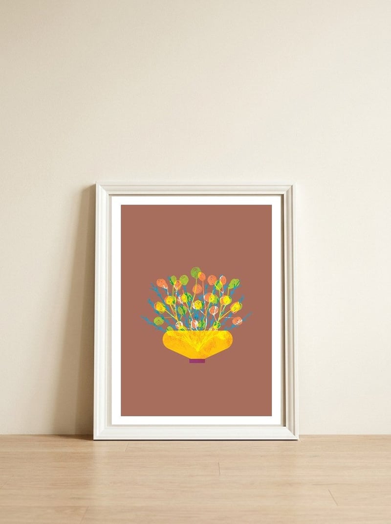 Flower pot IV — framed, leaning against the wall
