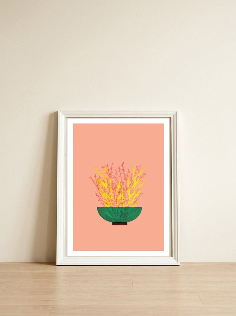 Flower pot III — framed, leaning against the wall