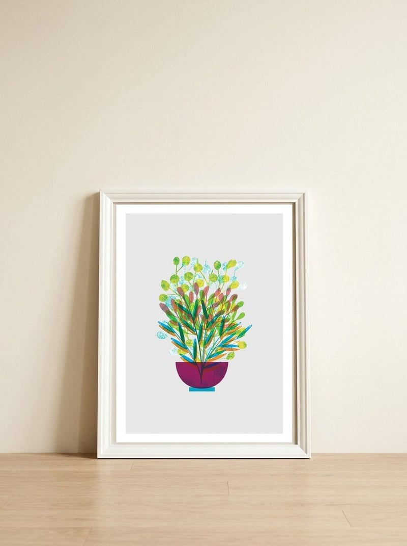 Flower pot I — framed, leaning against the wall