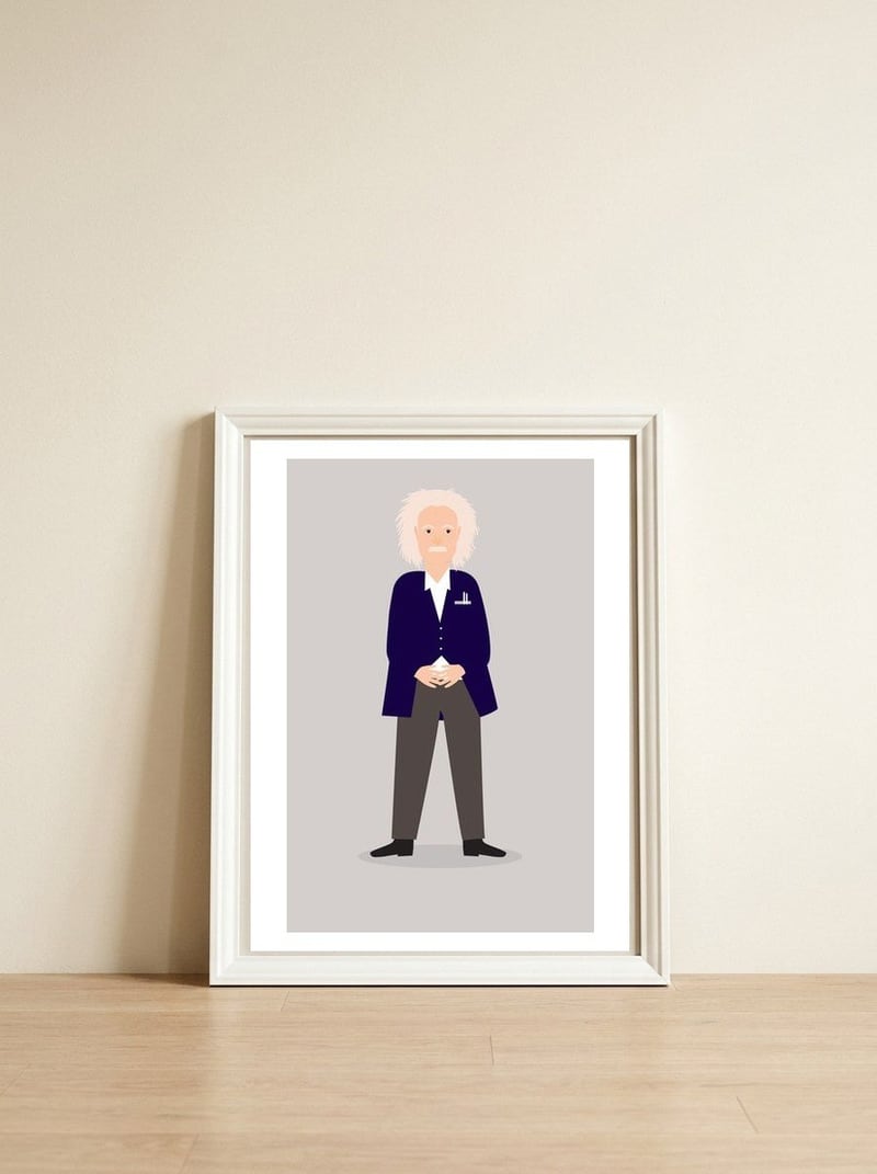Einstein — framed, leaning against the wall
