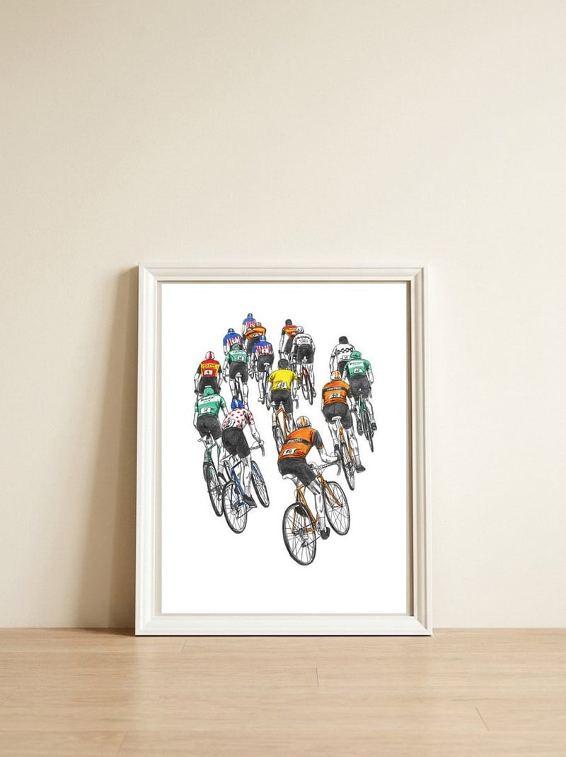 Peloton — framed, leaning against the wall