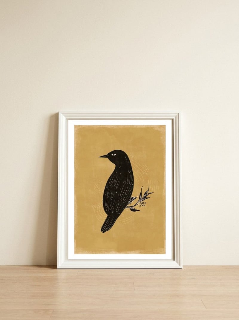 Black Bird — framed, leaning against the wall