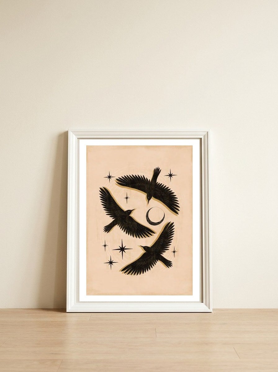 Black Birds Flying With The Moon — framed, leaning against the wall