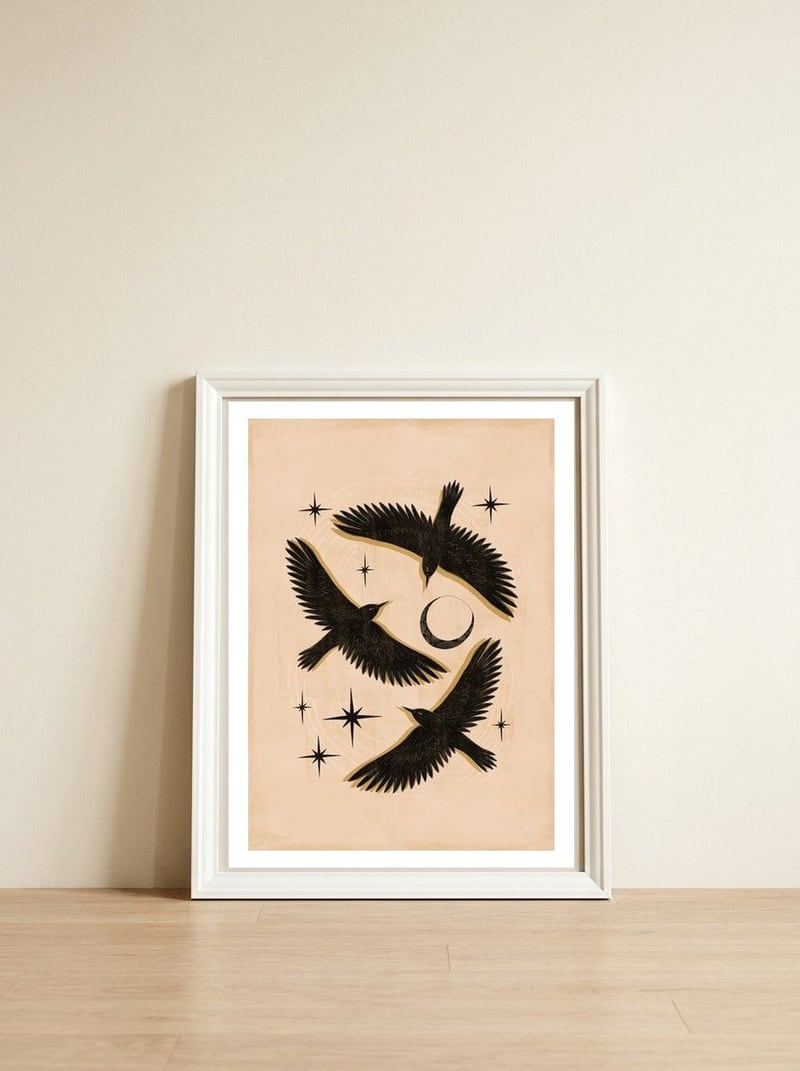 Black Birds Flying With The Moon — framed, leaning against the wall