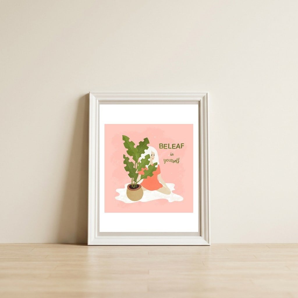 House Plant With A White Hair Girl — framed, leaning against the wall