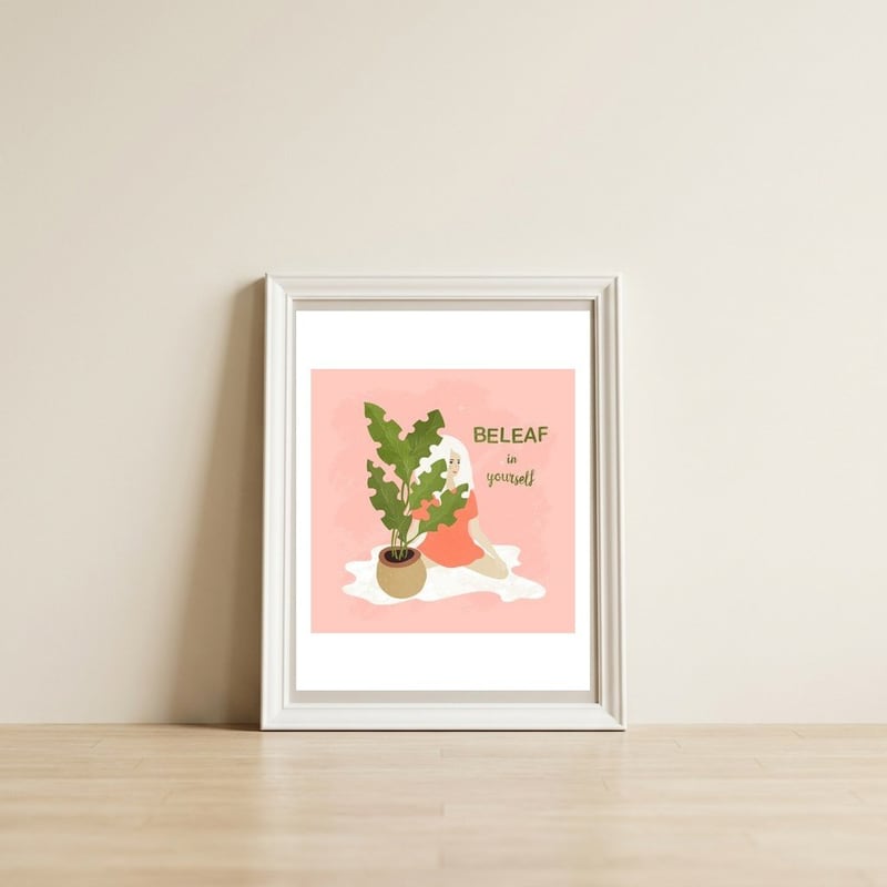 House Plant With A White Hair Girl — framed, leaning against the wall