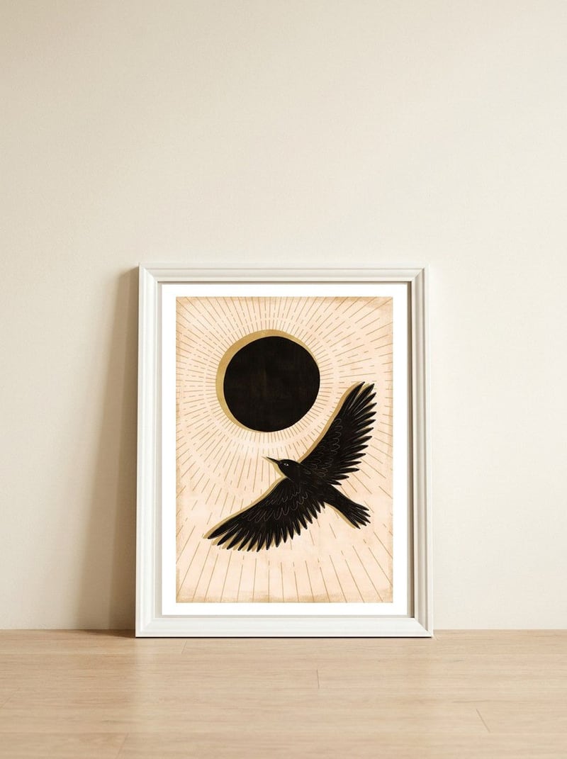 Raven And A Black Sun — framed, leaning against the wall