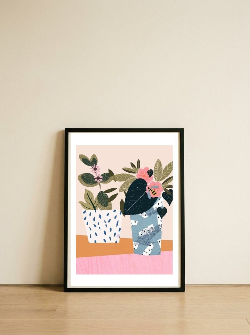 Vases — framed, leaning against the wall