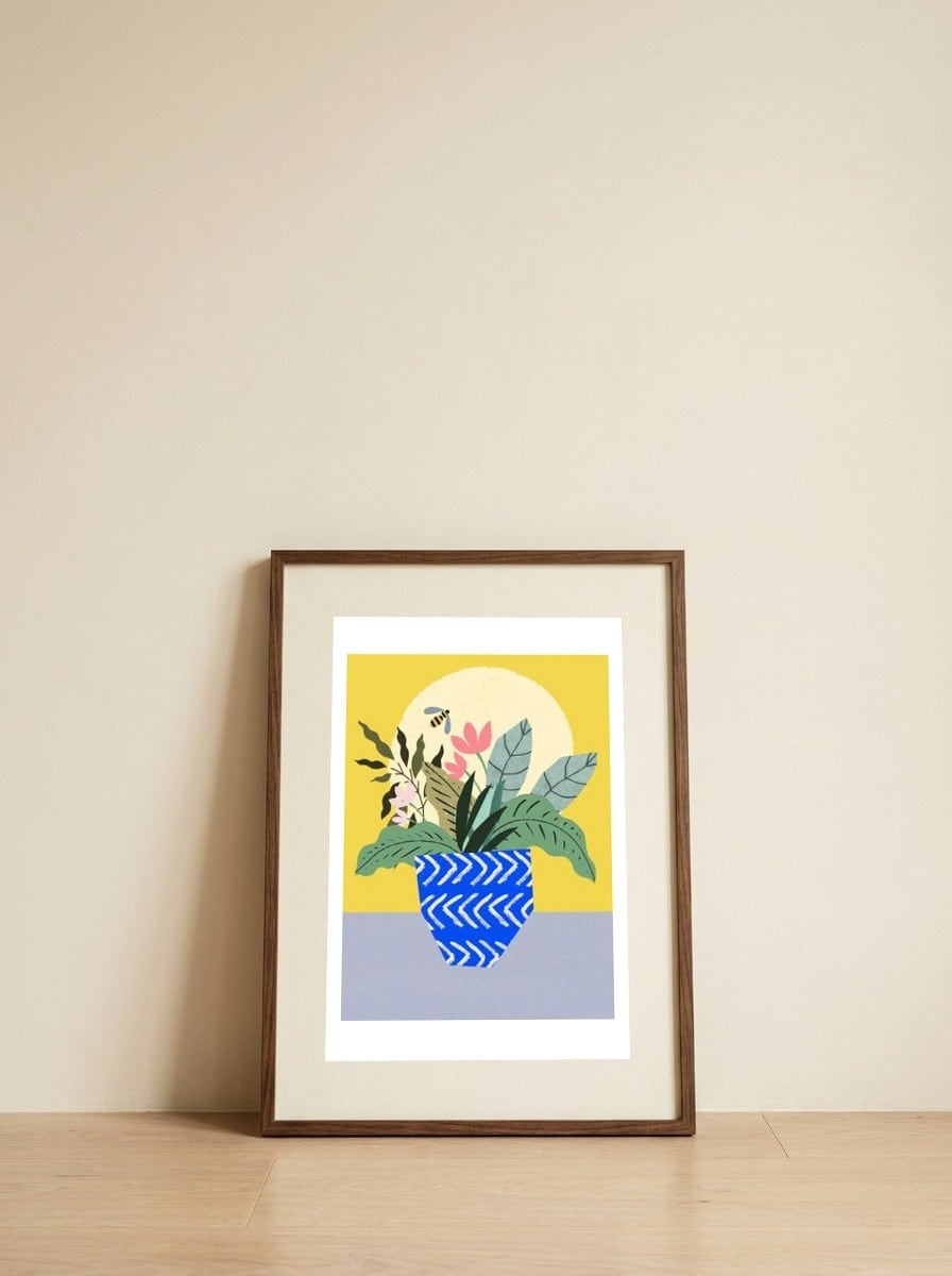 Vase — framed, leaning against the wall
