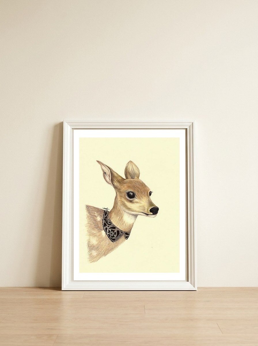 Deer — framed, leaning against the wall