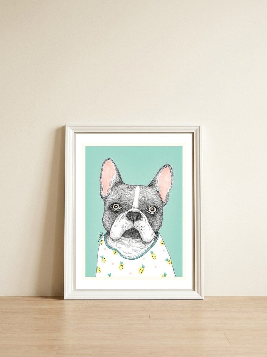 Frenchy — framed, leaning against the wall