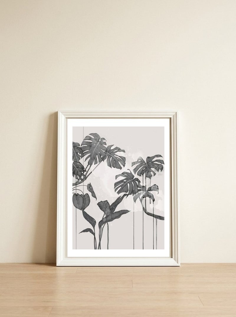 Foliage Grey — framed, leaning against the wall
