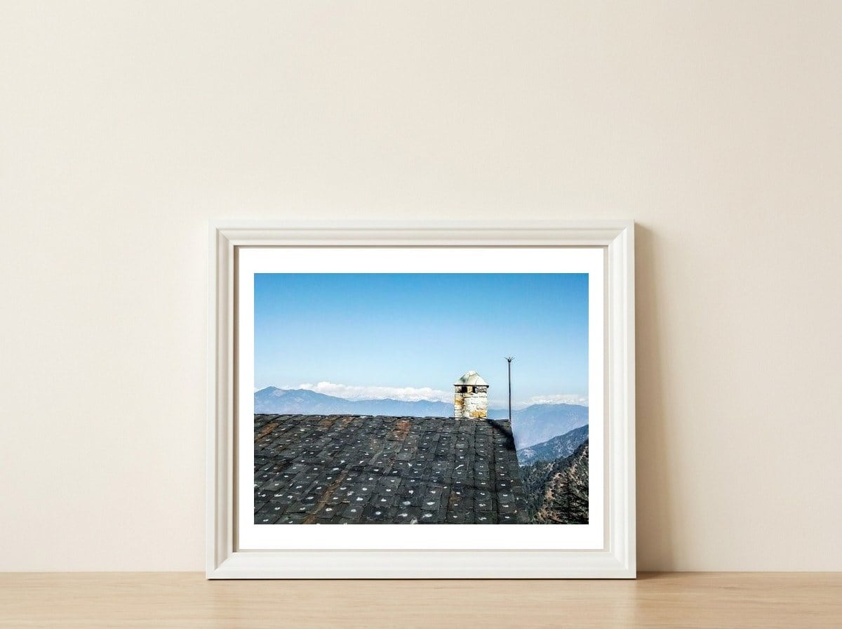 Cottage View — framed, leaning against the wall