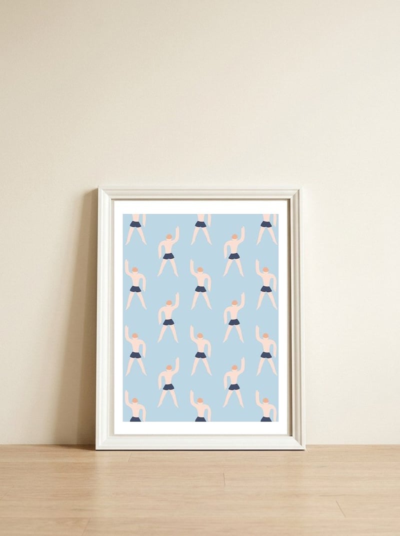 Swimming Boy Pattern — framed, leaning against the wall