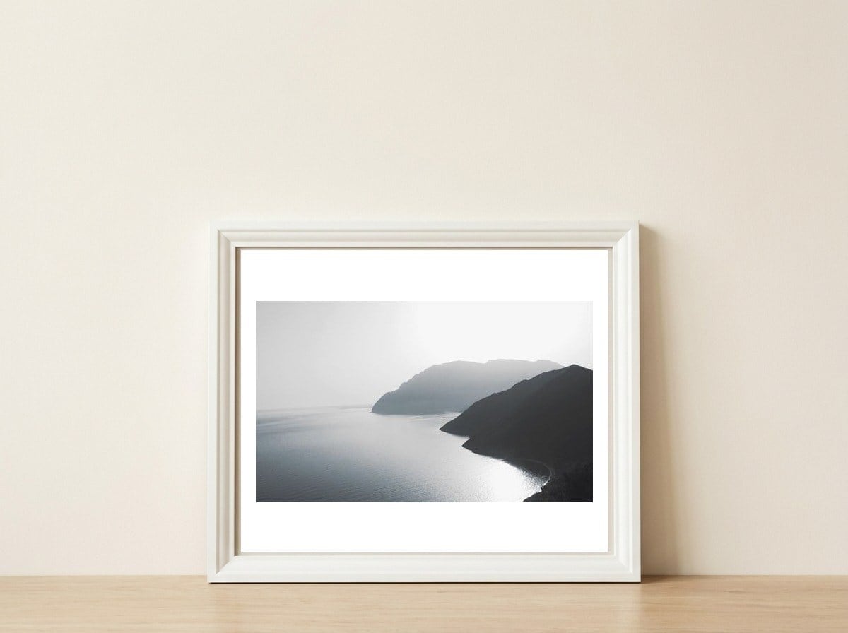 Mountains — framed, leaning against the wall