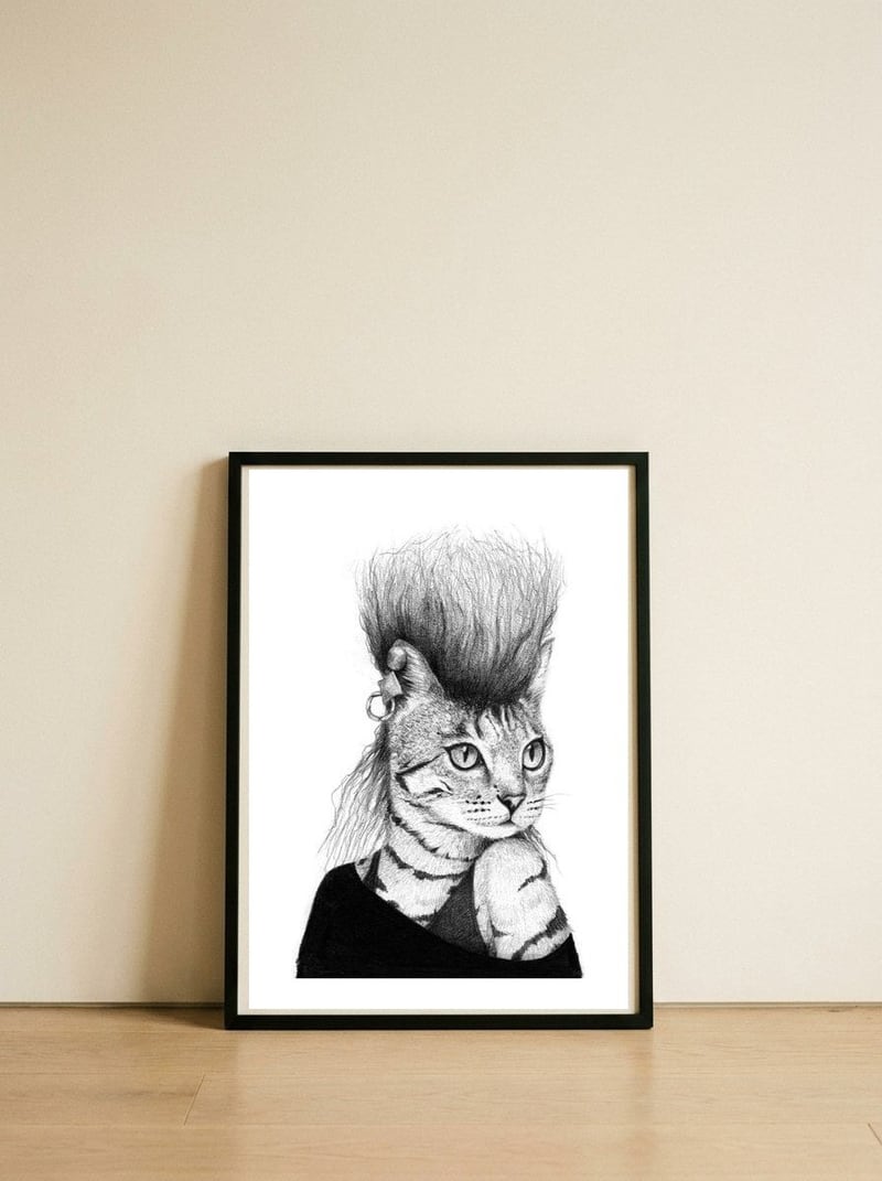 Cat — framed, leaning against the wall