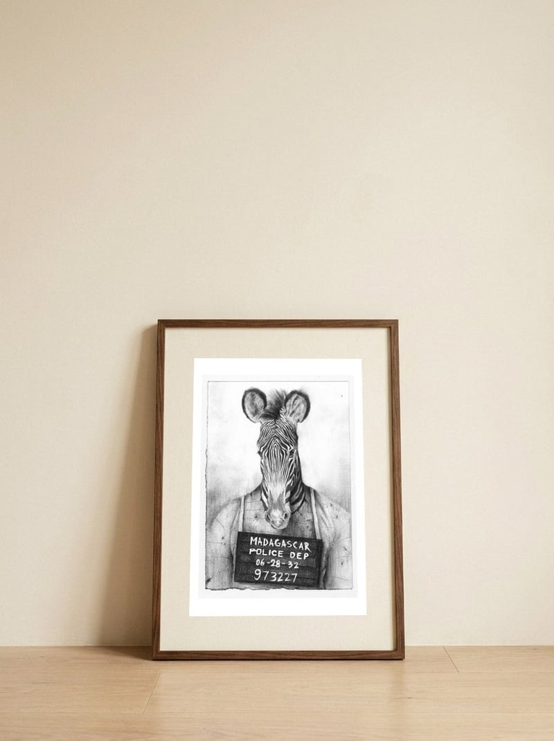 Pin Up Mugshot — framed, leaning against the wall
