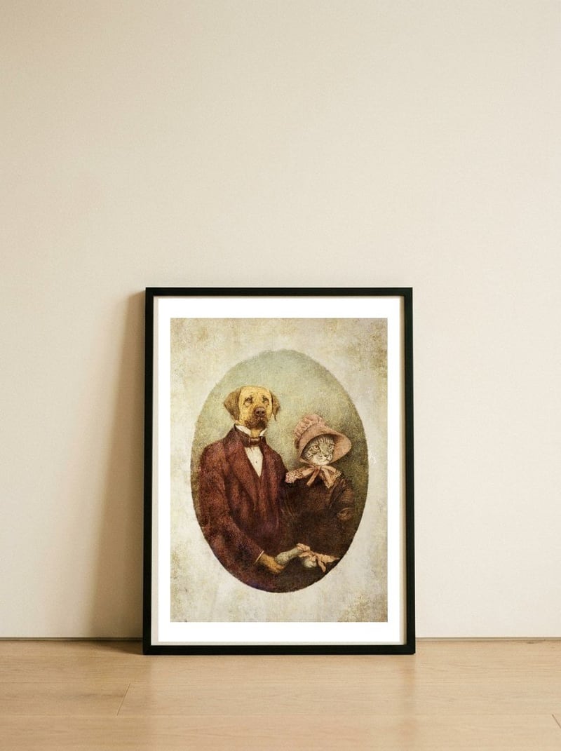 Couple — framed, leaning against the wall