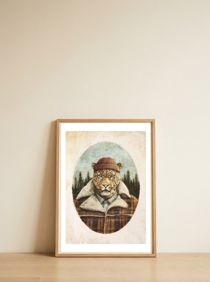 Lumberjack — framed, leaning against the wall