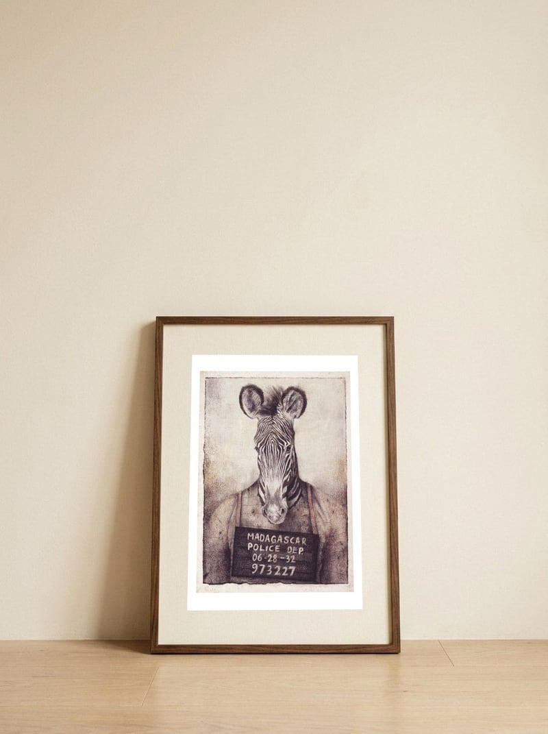 Mugshot — framed, leaning against the wall