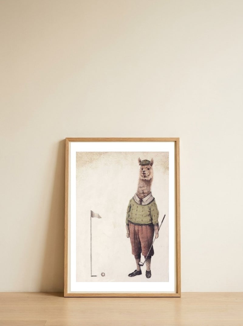 Alpaca Golf Club — framed, leaning against the wall