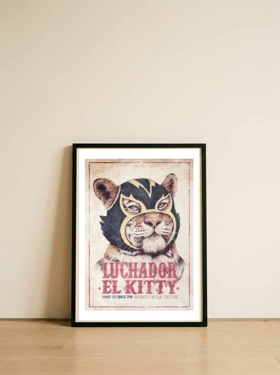 El Kitty — framed, leaning against the wall
