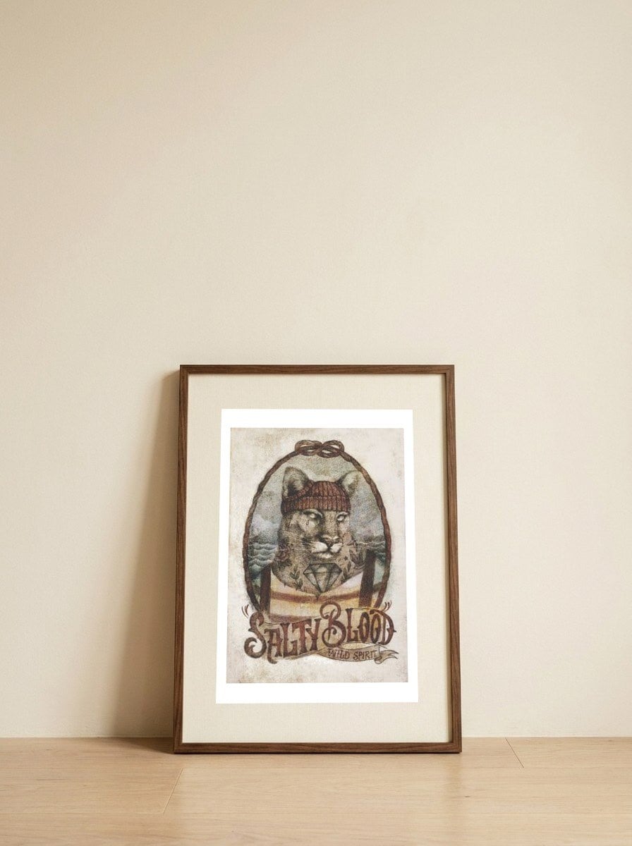 Salty Blood — framed, leaning against the wall