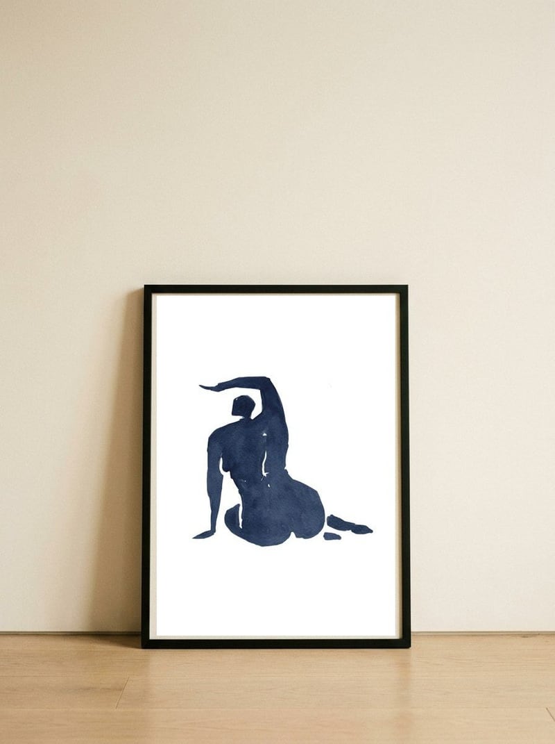 Morning Stretch — framed, leaning against the wall