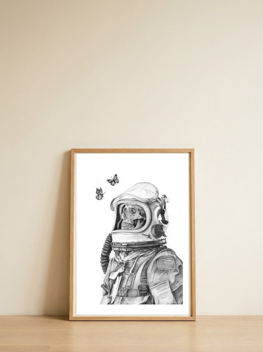 Butterflies in Space — framed, leaning against the wall