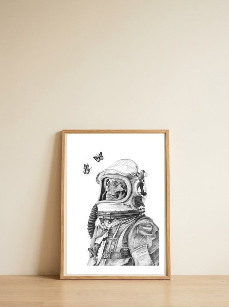Butterflies in Space — framed, leaning against the wall