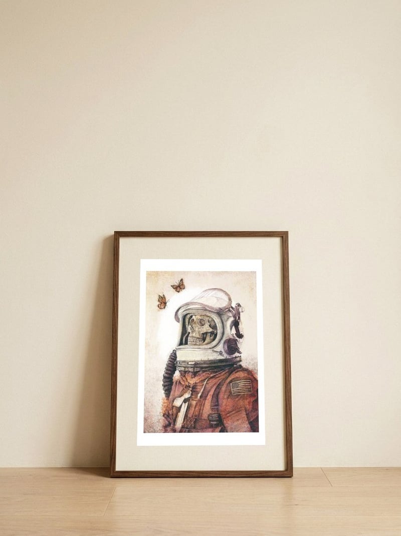 Butterflies in Space — framed, leaning against the wall
