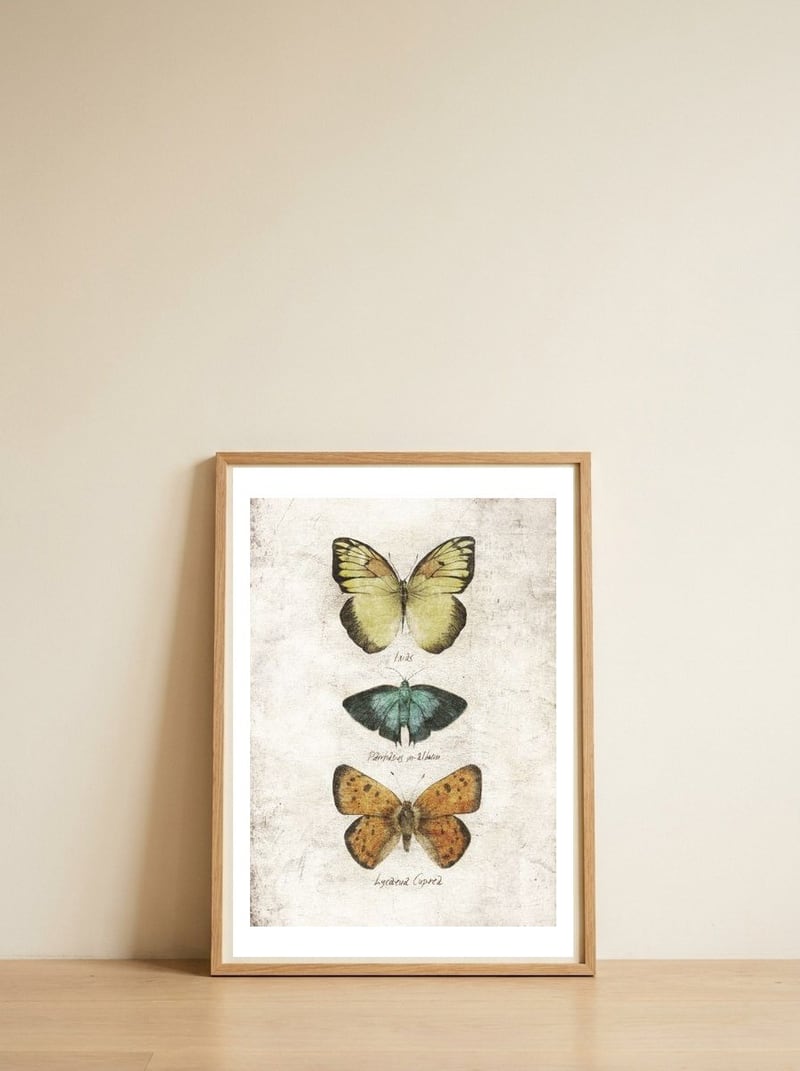 Butterflies V — framed, leaning against the wall