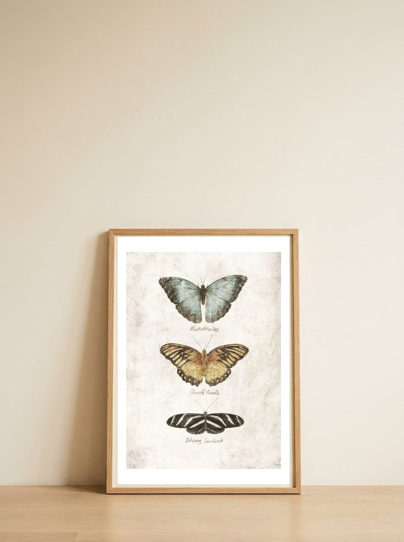 Butterflies II — framed, leaning against the wall