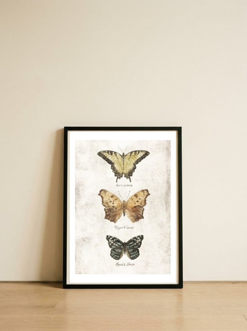 Butterflies I — framed, leaning against the wall