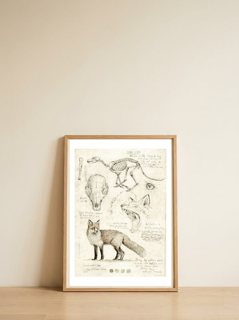 Fox — framed, leaning against the wall